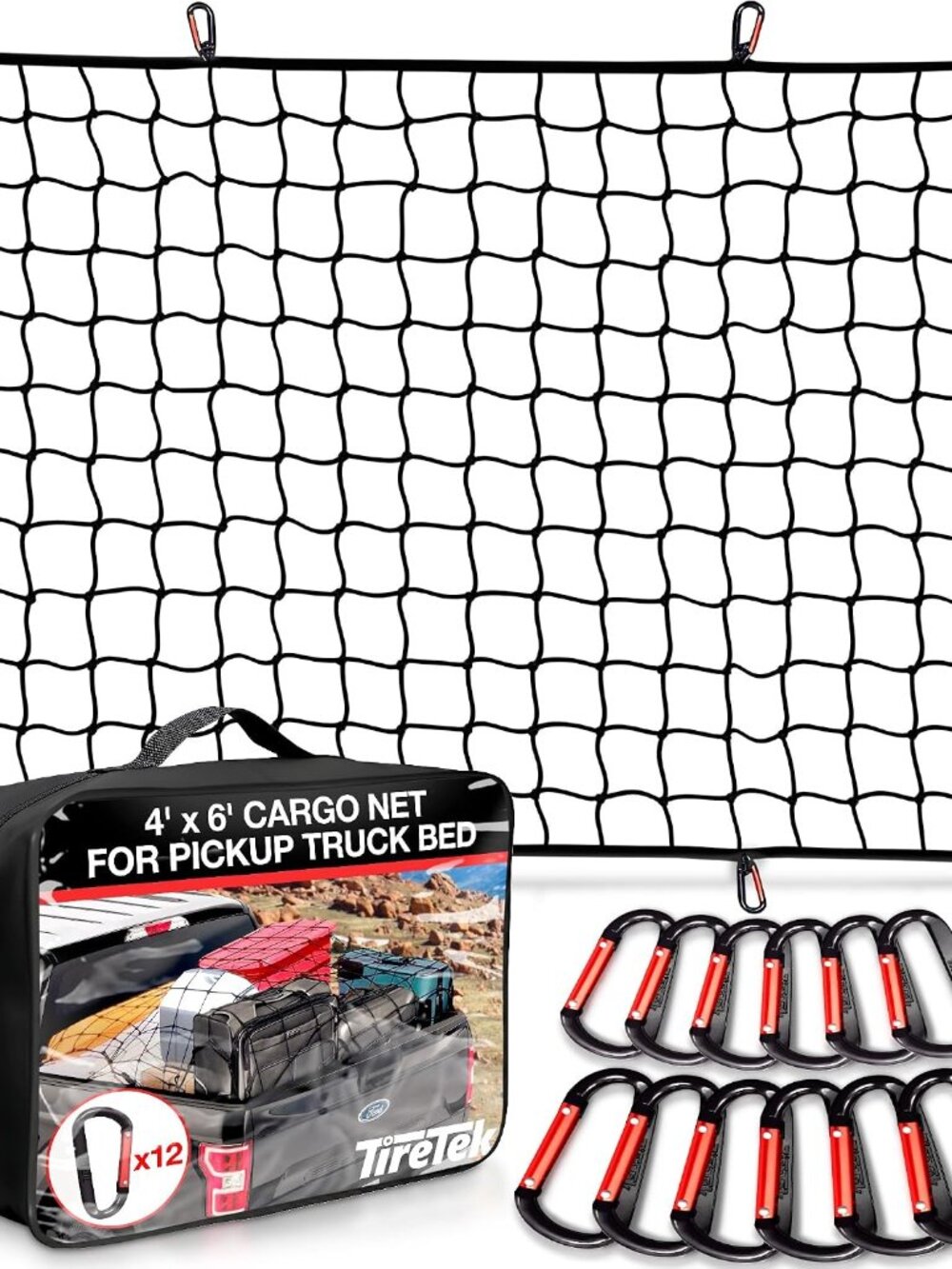 Cargo Net for Pickup Truck Bed – Truck Bed Net with 12 Metal Carabiners